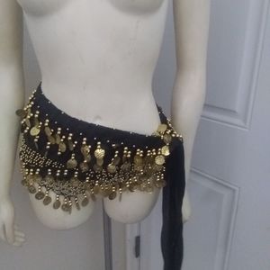 Belly Dance Hip Velvet Scarf Skirt w/ Dangling Gold Coins M
